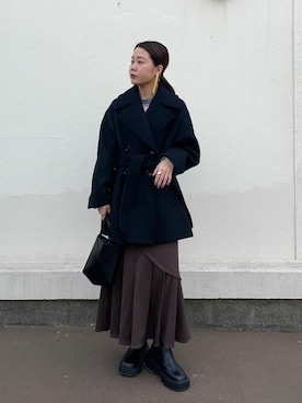 「アイテム（ピーコート）」を使った、akari.nさん（レディース・153cm）の秋コーディネート