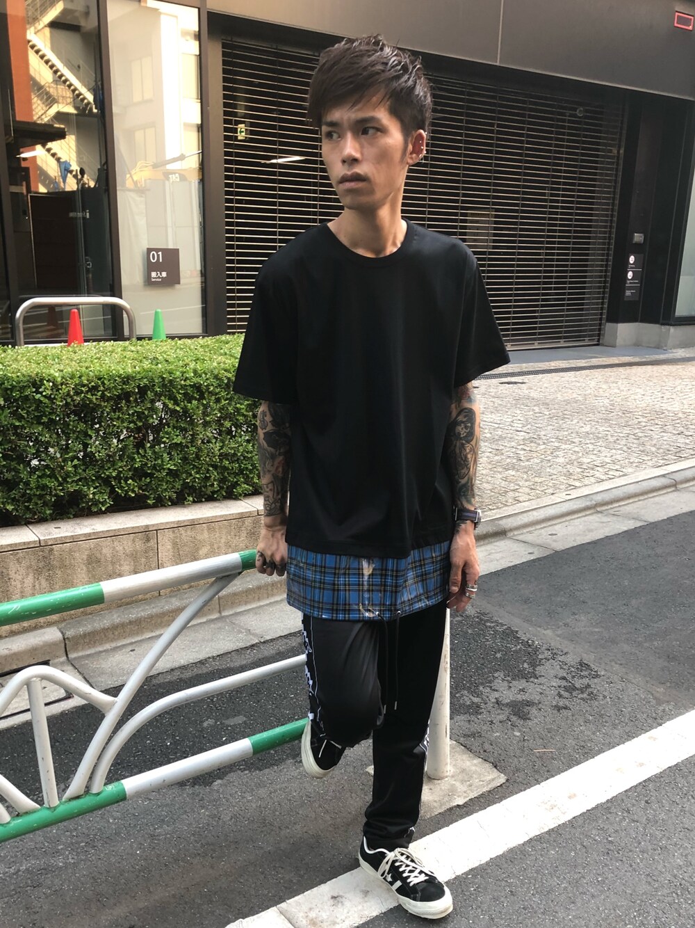 「夏、DISCOVERED、MIDWEST、レイヤード、レイヤードスタイル、MARCELO BURLON、夏コーデ」｜「DISCOVEREDの■別注■DISCOVERED×MIDWEST レイヤードモッズカットソー（Tシャツ/カットソー、ブルー系）」を使った、MIDWEST_ECさん（メンズ・174cm）の夏コーディネートの1枚目の写真