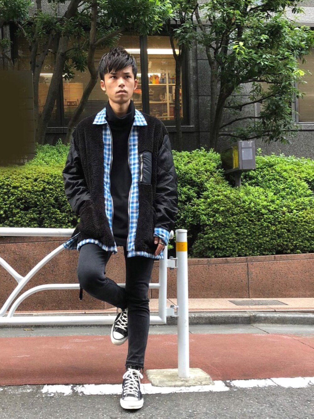 「2018、AW、ハイネック、ボア、MIDWEST、ootd、アキコーデ」｜「DIET BUTCHERのDIET BUTCHER SLIM SKIN リバーシブルボアジップシャツ（シャツ/ブラウス、ブルー系）」を使った、MIDWEST_ECさん（メンズ・174cm）の秋コーディネートの1枚目の写真