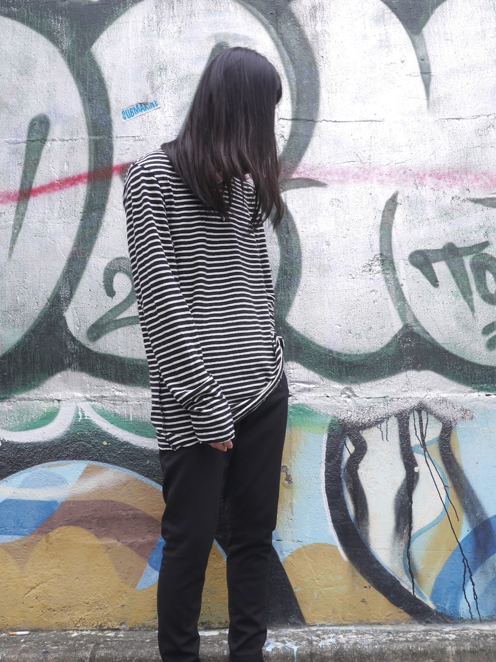 「秋服準備はじめました、秋コーデ、ボーダー、スラックス、ロンT、ootd、秋、オーバーサイズ、outfit、ksubi」｜「KSUBIのksubi “SINISTER”ロングスリーブTシャツ（Tシャツ/カットソー、その他）」を使った、MIDWEST_ECさん（メンズ・173cm）の秋コーディネートの1枚目の写真