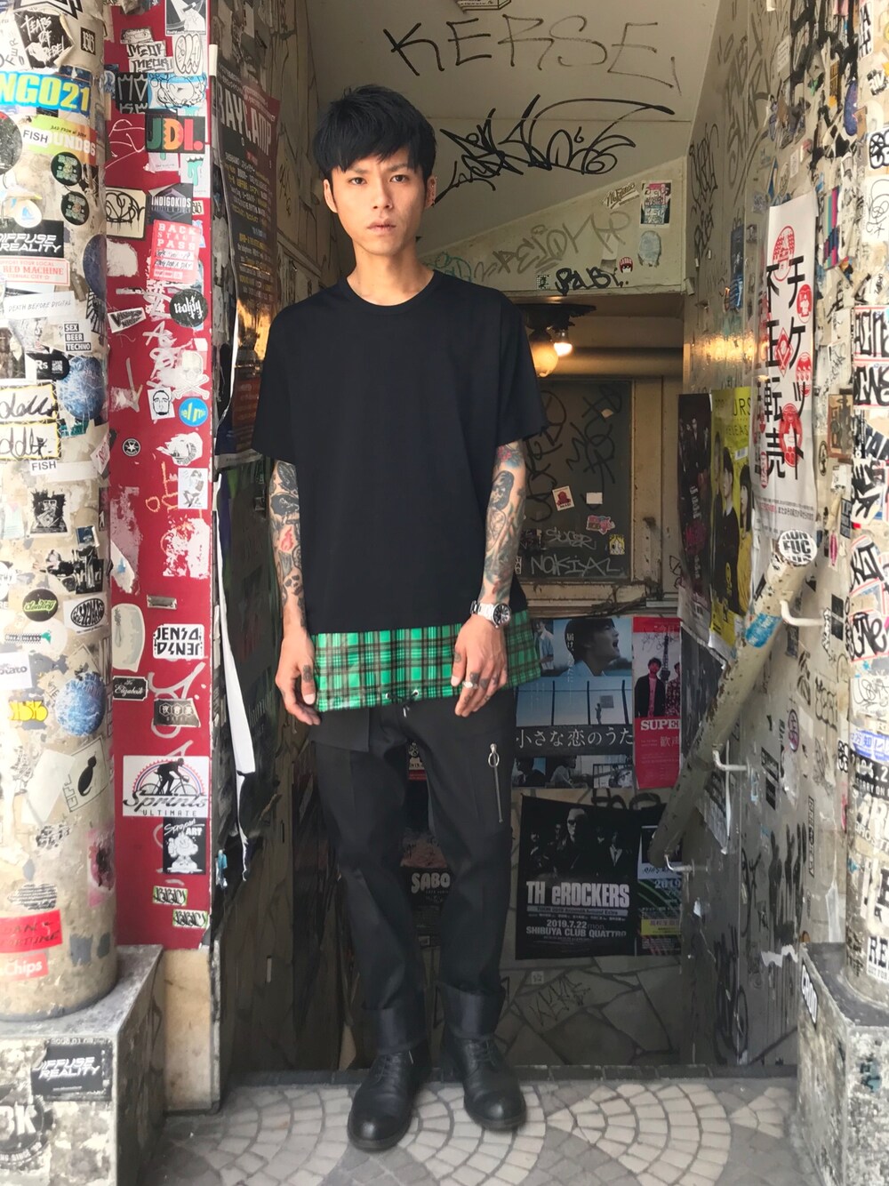 「セール、MIDWEST、DISCOVERED、ナツ、ootd、LIBERUM、PADRONE、セールで買いました、セールアイテム、2019夏SALE」｜「DISCOVEREDの■別注■DISCOVERED×MIDWEST レイヤードモッズカットソー（Tシャツ/カットソー、グリーン系）」を使った、MIDWEST_ECさん（メンズ・175cm）の夏コーディネートの1枚目の写真