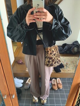 「jouetie（ジュエティ）のアイテム（ライダースジャケット）」を使った、petekoさん（レディース・167cm）の冬コーディネート