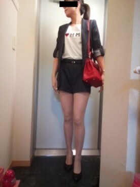 「TOMMY HILFIGER（トミーヒルフィガー）のロゴTシャツ（Tシャツ/カットソー、ホワイト系）」を使った、だも子さん（レディース・170cm）の夏コーディネート