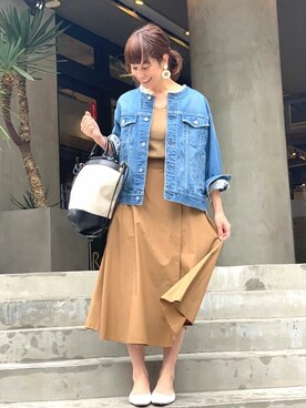 「NANO universe（ナノユニバース）のアイテム（デニムジャケット）」を使った、nano・universe lady's　STAFFさん（レディース・162cm）の春コーディネート
