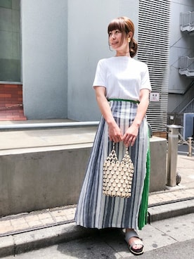 「HALIN（ハリン）のアイテム（かごバッグ）」を使った、nano・universe lady's　STAFFさん（レディース・162cm）の夏コーディネート