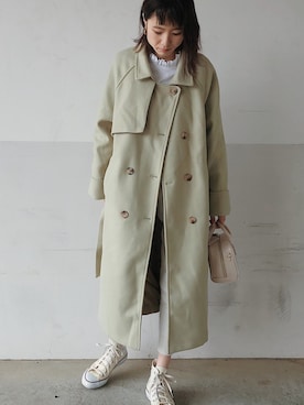 「ピスタチオ」｜「アイテム（トレンチコート）」を使った、mayumi+さん（レディース・158cm）の春コーディネート