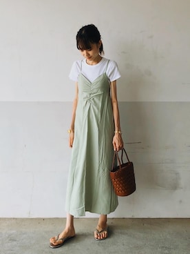 「UNIQLO（ユニクロ）のスーピマコットンリブクルーネックT（半袖）（Tシャツ/カットソー）」を使った、mayumi+さん（レディース・158cm）の夏コーディネート