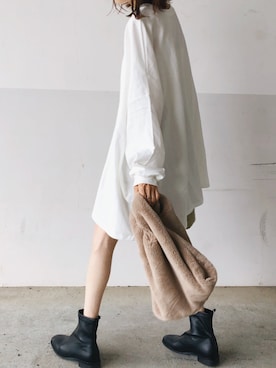 「reca（レカ）のゆったりラフな着心地◆超ビッグシルエットカットソー（Tシャツ/カットソー）」を使った、mayumi+さん（レディース・158cm）の冬コーディネート