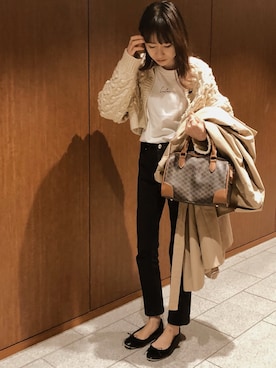 「ニットカーディガン」｜「アイテム（トレンチコート）」を使った、mayumi+さん（レディース・158cm）の冬コーディネート