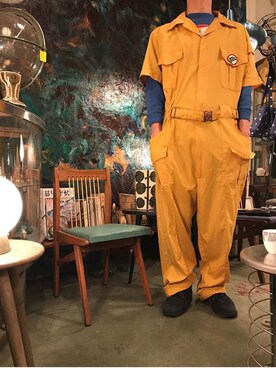 「アイテム（つなぎ/オールインワン、オレンジ系）」を使った、ら きさん（レディース・159cm）の春コーディネート