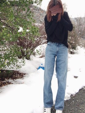 「UNIQLO（ユニクロ）のハイライズワイドストレートジーンズ（デニムパンツ）」を使った、cononaさん（レディース・173cm）の冬コーディネート