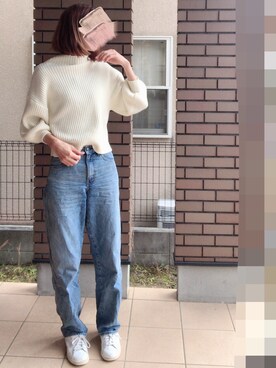 「UNIQLO（ユニクロ）のハイライズワイドストレートジーンズ（デニムパンツ）」を使った、cononaさん（レディース・173cm）の冬コーディネート