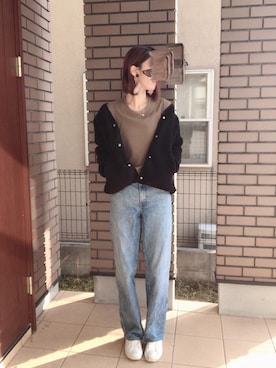 「UNIQLO（ユニクロ）のハイライズワイドストレートジーンズ（デニムパンツ）」を使った、cononaさん（レディース・173cm）の冬コーディネート