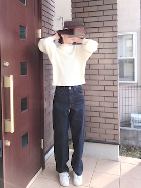 「UNIQLO（ユニクロ）のハイライズワイドストレートジーンズ（デニムパンツ）」を使った、cononaさん（レディース・173cm）の冬コーディネート