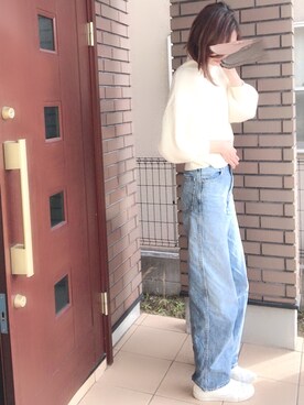「UNIQLO（ユニクロ）のハイライズワイドストレートジーンズ（デニムパンツ）」を使った、cononaさん（レディース・173cm）の冬コーディネート