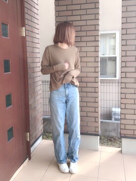 「UNIQLO（ユニクロ）のハイライズワイドストレートジーンズ（デニムパンツ）」を使った、cononaさん（レディース・173cm）の冬コーディネート