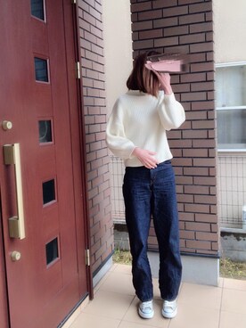 「UNIQLO（ユニクロ）のハイライズワイドストレートジーンズ（デニムパンツ）」を使った、cononaさん（レディース・173cm）の春コーディネート