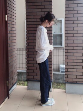 「UNIQLO（ユニクロ）のハイライズワイドストレートジーンズ（デニムパンツ）」を使った、cononaさん（レディース・173cm）の春コーディネート