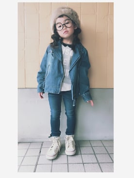 「むすめコーデ」｜「アイテム（デニムジャケット）」を使った、MINI*さん（キッズ・100cm）の冬コーディネート