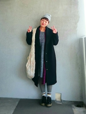 「ベレー帽推奨委員会」｜「アイテム（チェスターコート）」を使った、福すけさん（レディース・155cm）の冬コーディネート