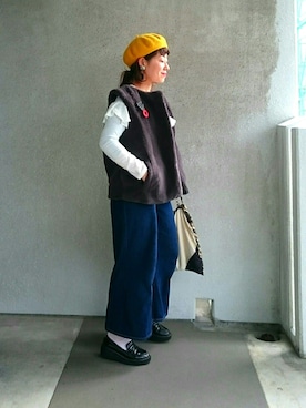 「ベレー帽推奨委員会」｜「アイテム（その他アウター）」を使った、福すけさん（レディース・155cm）の春コーディネート