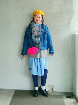 「ベレー帽推奨委員会」｜「アイテム（シャツワンピース）」を使った、福すけさん（レディース・155cm）の春コーディネート