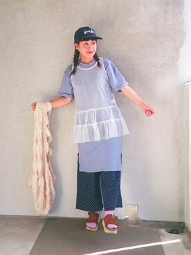 「ベレー帽推奨委員会」｜「アイテム（キャップ）」を使った、福すけさん（レディース・155cm）の夏コーディネート