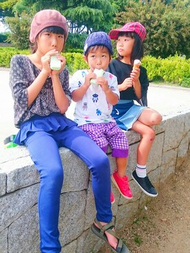 「ベレー帽推奨委員会」｜「アイテム（キャップ）」を使った、福すけさん（キッズ・125cm）の夏コーディネート