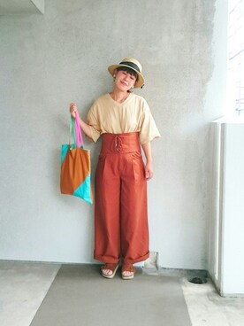 「ベレー帽推奨委員会」｜「アイテム（チノパンツ）」を使った、福すけさん（レディース・155cm）の夏コーディネート