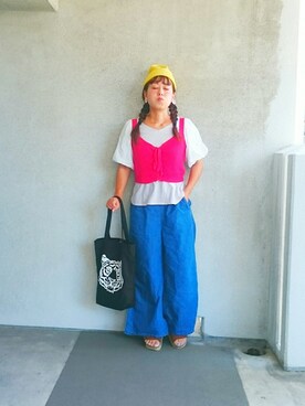 「ベレー帽推奨委員会」｜「アイテム（キャミソール）」を使った、福すけさん（レディース・155cm）の夏コーディネート