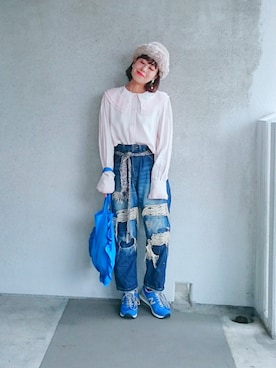 「ピンクシャツ」｜「アイテム（その他）」を使った、福すけさん（レディース・155cm）の秋コーディネート