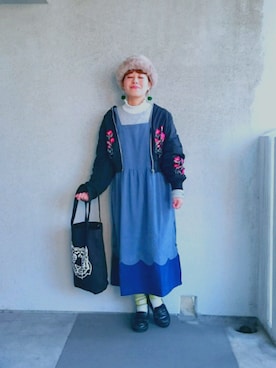 「ベレー帽推奨委員会」｜「アイテム（福袋/福箱）」を使った、福すけさん（レディース・154cm）の冬コーディネート