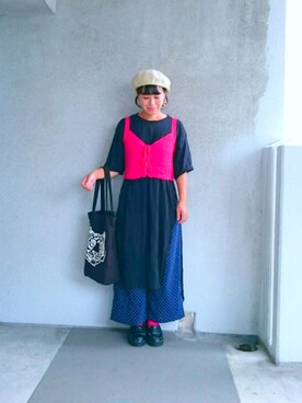 「ベレー帽推奨委員会」｜「アイテム（キャミソール）」を使った、福すけさん（レディース・154cm）の秋コーディネート