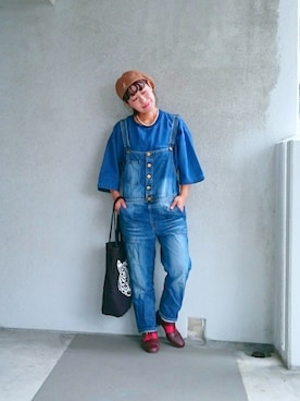 「ベレー帽推奨委員会」｜「アイテム（オールインワン・サロペット）」を使った、福すけさん（レディース・154cm）の秋コーディネート