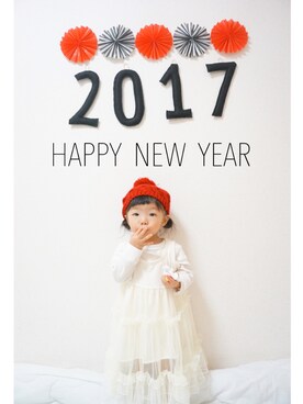 「お正月」｜「アイテム（ニットキャップ/ビーニー）」を使った、ayaka...rinkaさん（キッズ・70cm）の冬コーディネート