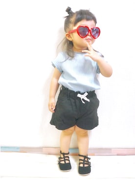 「petit main（プティマイン）のアイテム（チノパンツ）」を使った、ayaka...rinkaさん（キッズ・80cm）の夏コーディネート