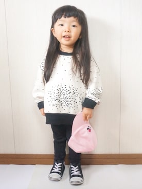 「Moujonjon（ムージョンジョン）のアイテム（レッグウェア）」を使った、ayaka...rinkaさん（キッズ・80cm）の春コーディネート