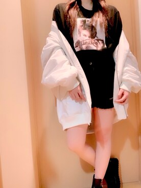 「RODEO CROWNS WIDE BOWL（ロデオクラウンズワイドボウル）のアイテム（ブルゾン）」を使った、ゆーちゃさん（レディース・156cm）の春コーディネート