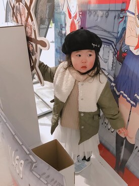 「ボア」｜「アイテム（ハンチング/ベレー帽）」を使った、kohatoさん（キッズ・90cm）の冬コーディネート