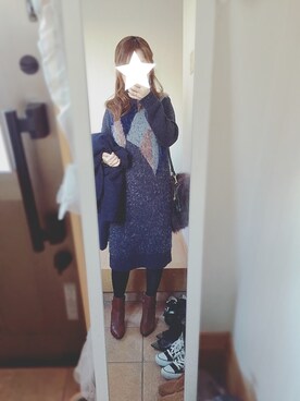 「ピアス」｜「アイテム（ピーコート）」を使った、chocottinさん（レディース・147cm）の冬コーディネート