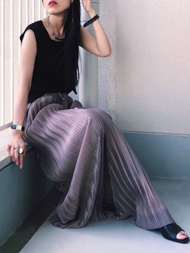 「AULA（アウラ）のアイテム（その他パンツ、パープル系）」を使った、waka__sanさん（レディース・162cm）の夏コーディネート