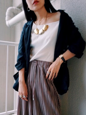 「AULA（アウラ）のアイテム（その他パンツ、パープル系）」を使った、waka__sanさん（レディース・162cm）の夏コーディネート