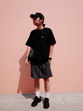 「LACOSTE」｜「アイテム（アナログ腕時計）」を使った、梁浩然さん（メンズ・177cm）の夏コーディネート
