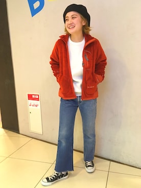 「and wander（アンドワンダー）のアイテム（ジャケット/アウター）」を使った、リナリナ～さん（レディース・157cm）の冬コーディネート
