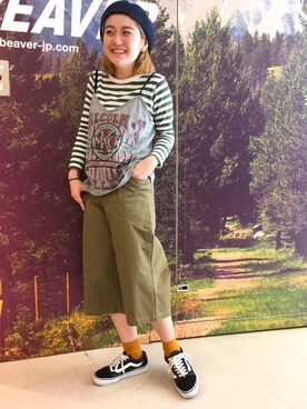 「MANASTASH」｜「アイテム（ハンチング/ベレー帽）」を使った、リナリナ～さん（レディース・157cm）の春コーディネート