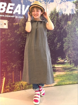 「BEAVER（ビーバー）のアイテム（帽子）」を使った、リナリナ～さん（レディース・157cm）の春コーディネート