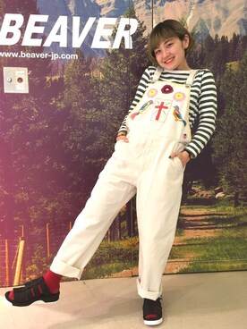 「SHAKA」｜「アイテム（オールインワン・サロペット）」を使った、リナリナ～さん（レディース・157cm）の夏コーディネート