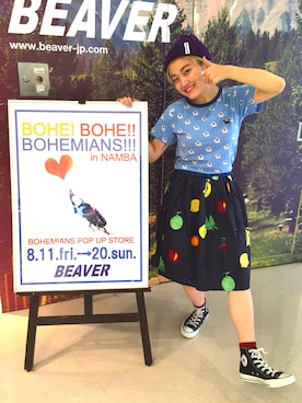 「MANASTASH（マナスタッシュ）のアイテム（帽子）」を使った、リナリナ～さん（レディース・157cm）の夏コーディネート