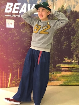 「EBBETS FIELD FLANNELS（エベッツフィールドフランネルズ）のアイテム」を使った、リナリナ～さん（レディース・157cm）の秋コーディネート