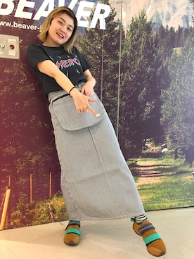 「MANASTASH（マナスタッシュ）のアイテム（スカート）」を使った、リナリナ～さん（レディース・158cm）の夏コーディネート